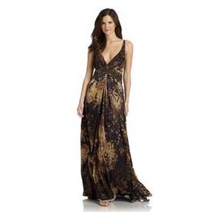 THEIA COUTURE SEQUIN STRAPPY V-NECK SILK EVENING EVENT GOWN SZ 10 $1195 NWT